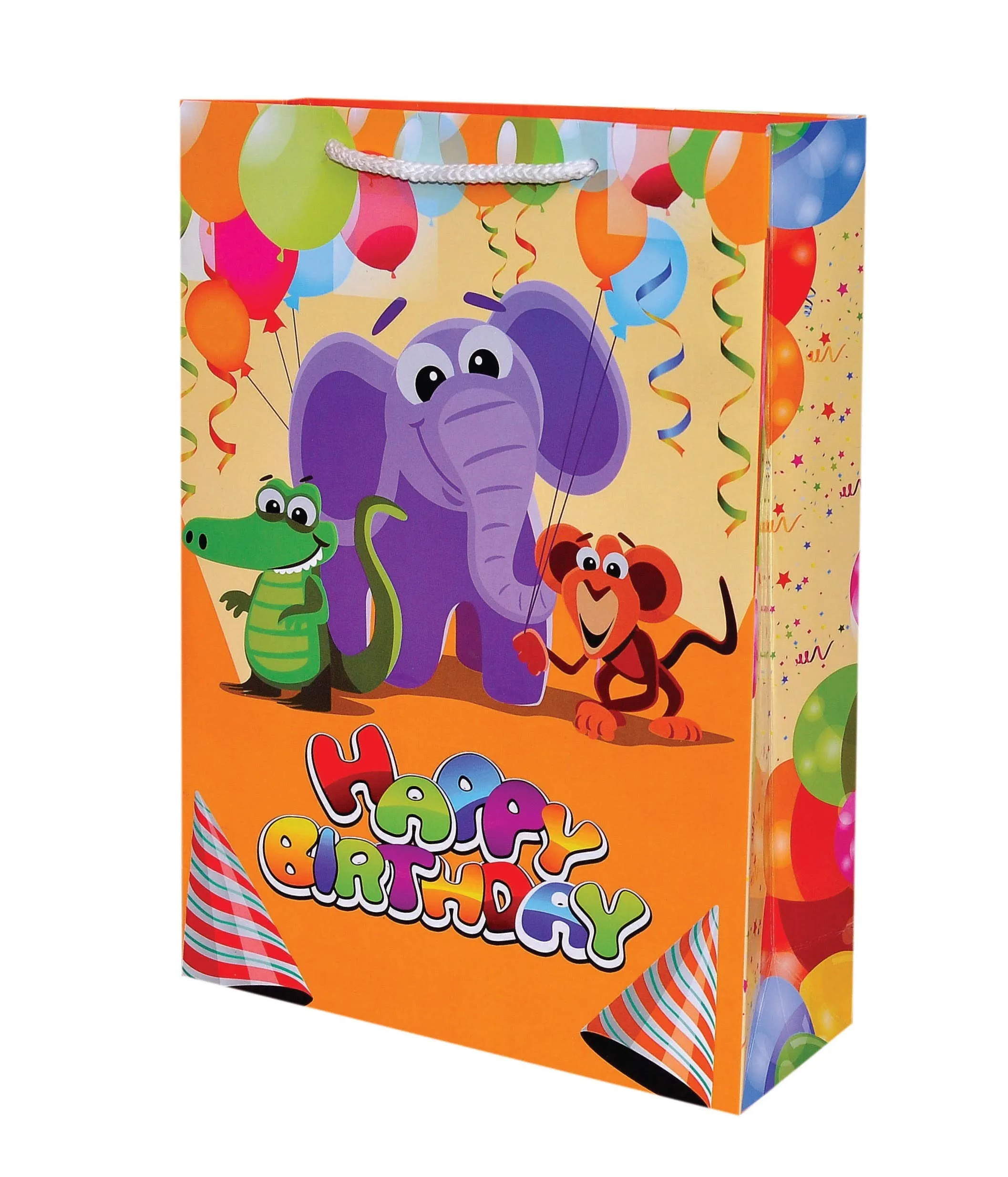 Arrow Paper Bags paper Birthday Bag With Elephant Theme (Multicolour) - Pack Of 30