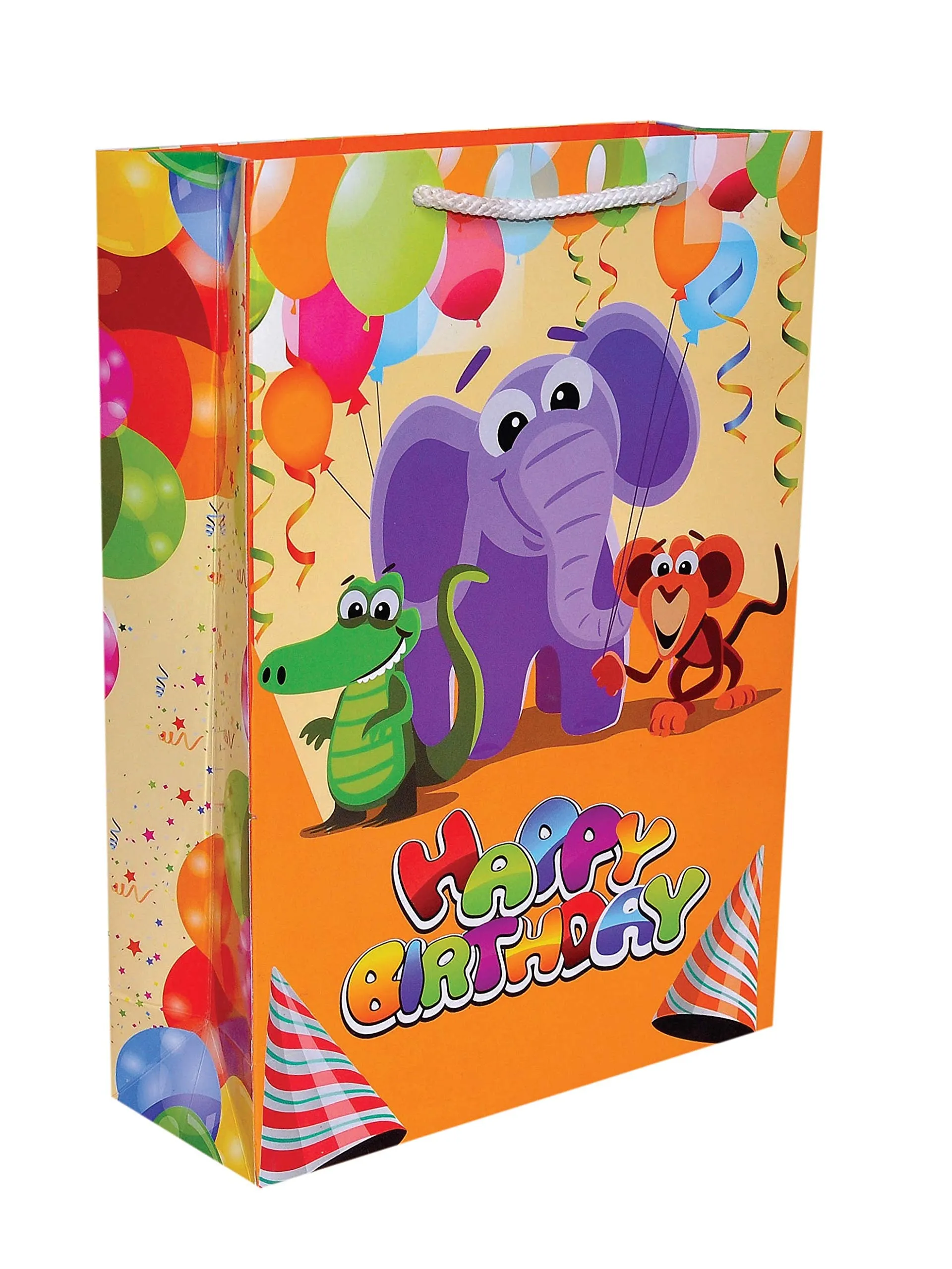 Arrow Paper Bags paper Birthday Bag With Elephant Theme (Multicolour) - Pack Of 30