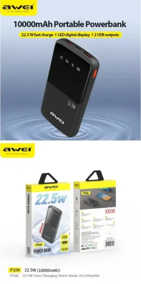 Awei P10k Power Bank 10000MAH/22.5W New