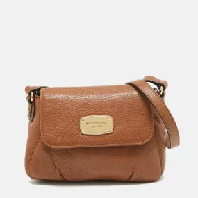 Brown Leather Jet Set Flap Crossbody Bag