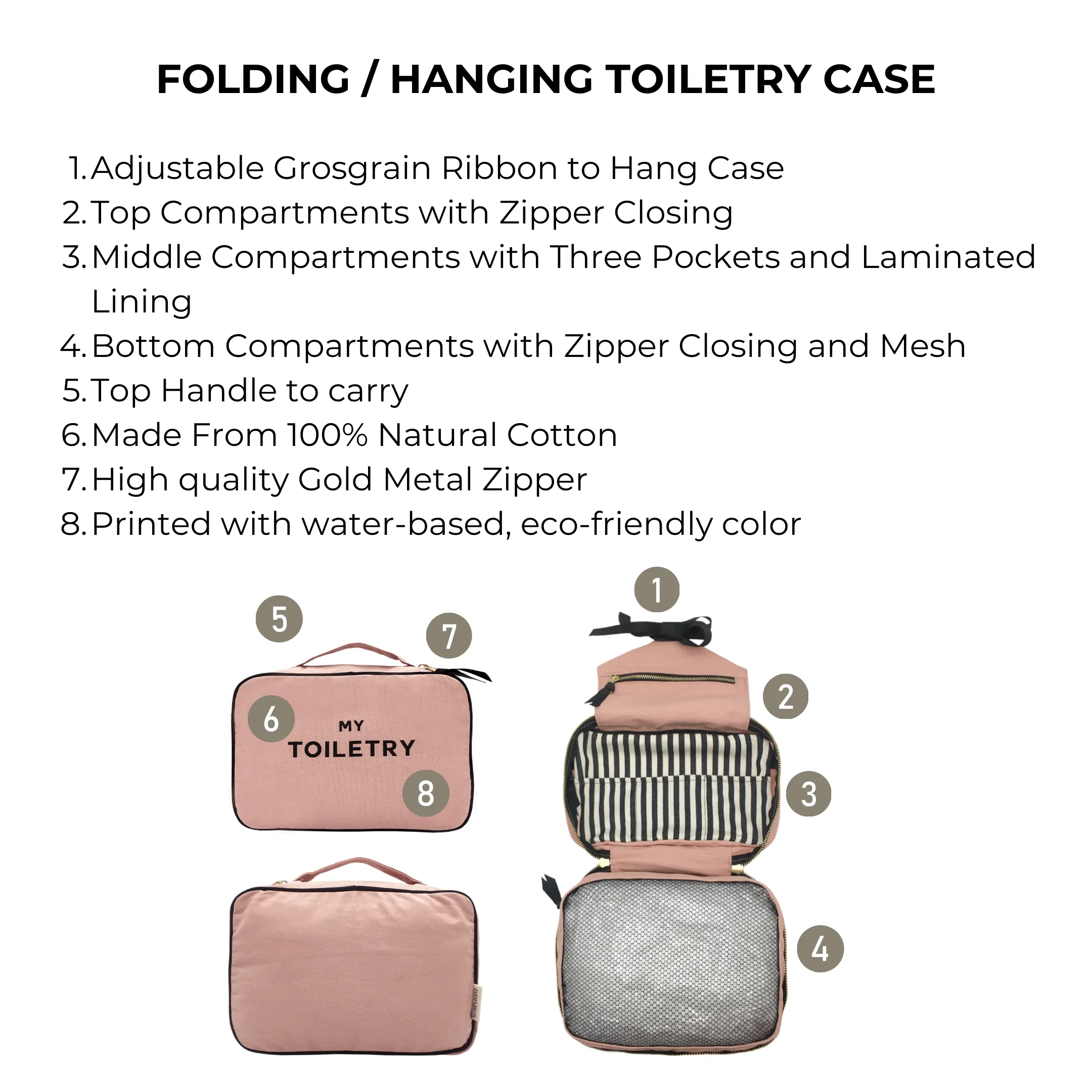 Folding/Hanging Toiletry Case, Pink/Blush