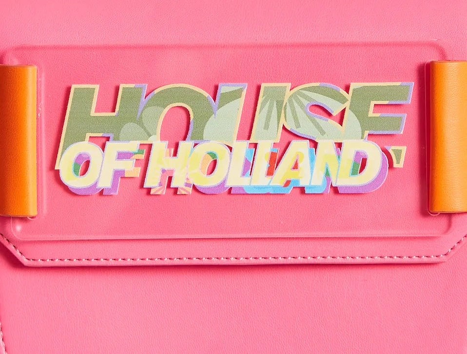 House Of Holland Pink and Orange Crossbody Bag With Logo Printed Acrylic Front