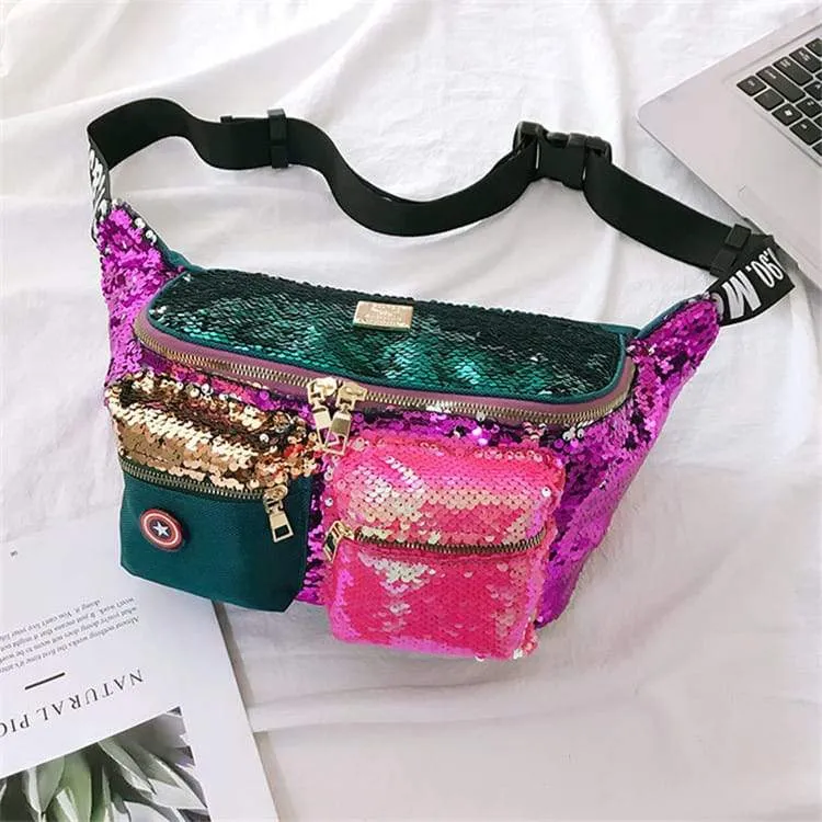 Large Multicolor Sequins Decorative Chest Bag