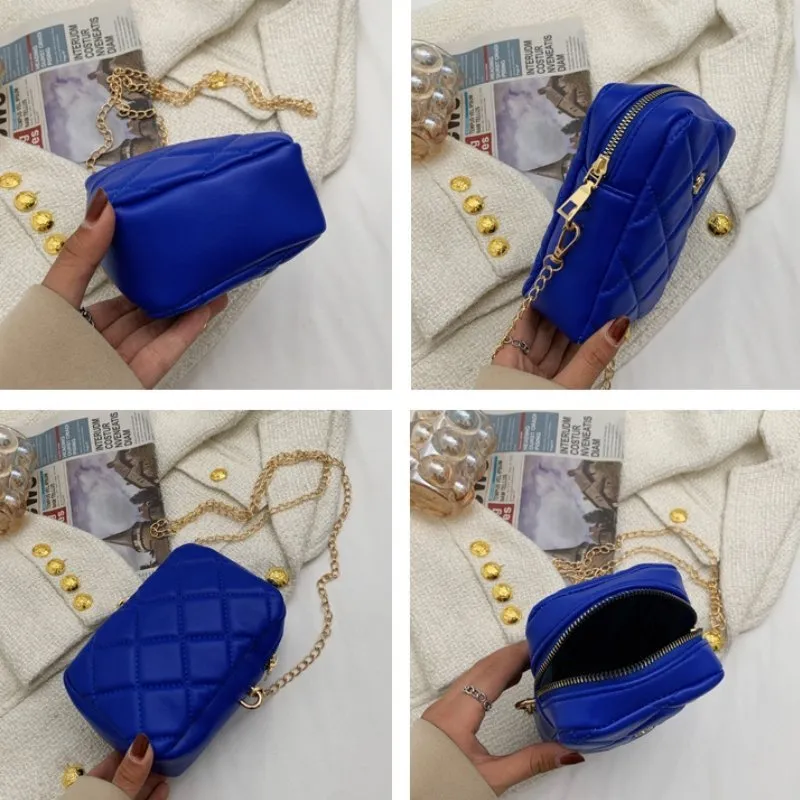 Mini Basic Flower Decoration Zipper Design Rhombus Stitching Crossbody Bag