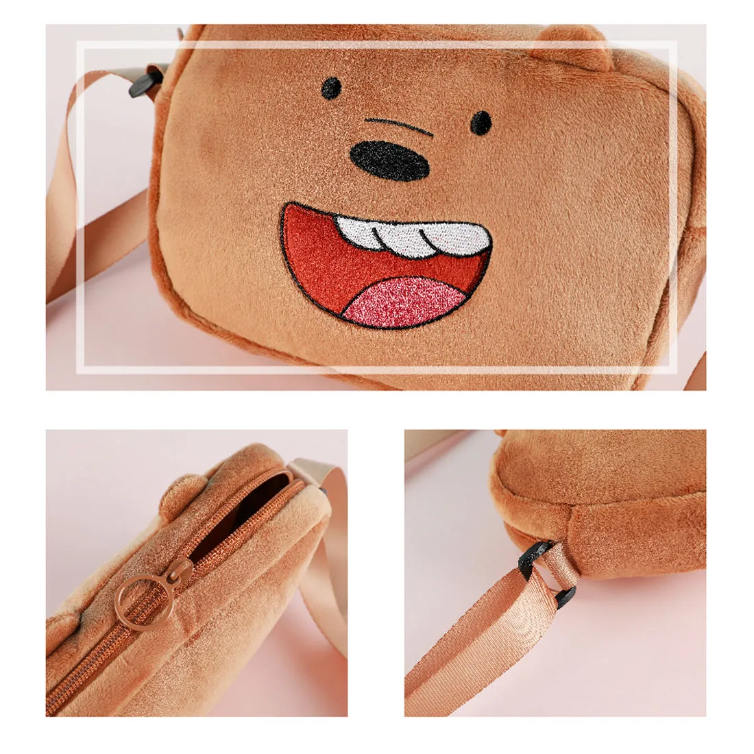 MINISO x We Bare Bears - Crossbody Plush Rectangle Messenger Bag