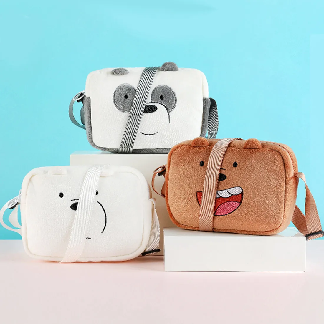 MINISO x We Bare Bears - Crossbody Plush Rectangle Messenger Bag