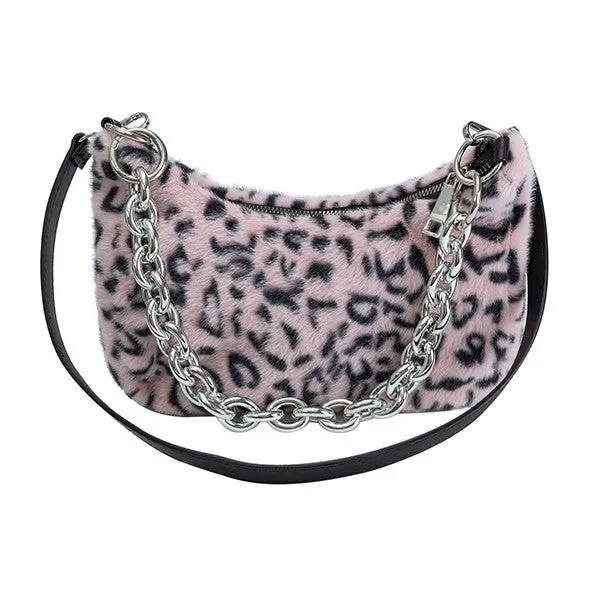 Plush Leopard Print Shoulder Bag