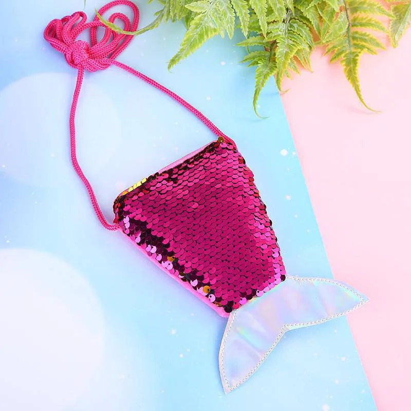 Sequins Decor Fishtail Shape Mini Crossbody Bag