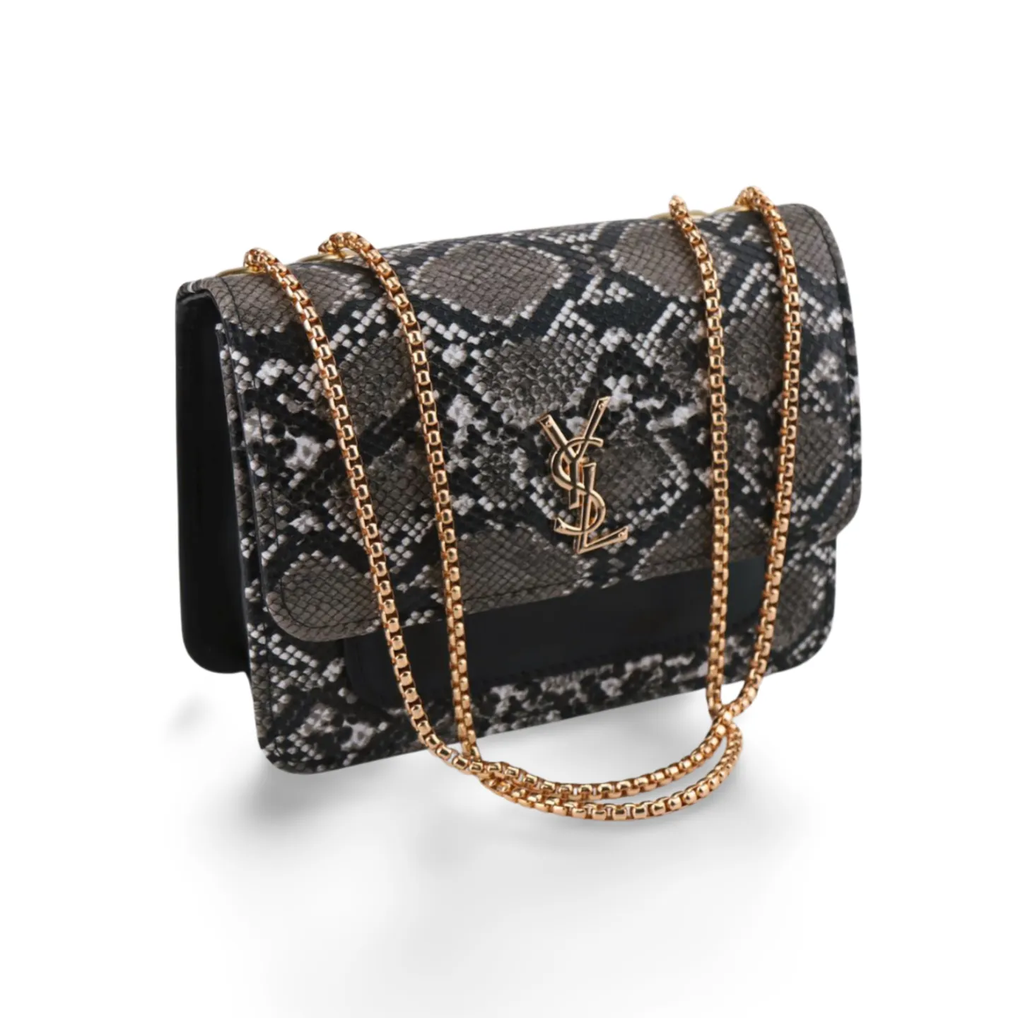 Snake Print Crossbody Purse with Gold Chain