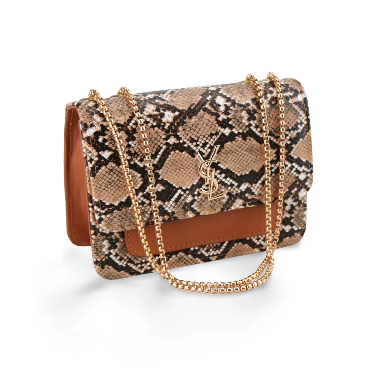 Snake Print Crossbody Purse with Gold Chain