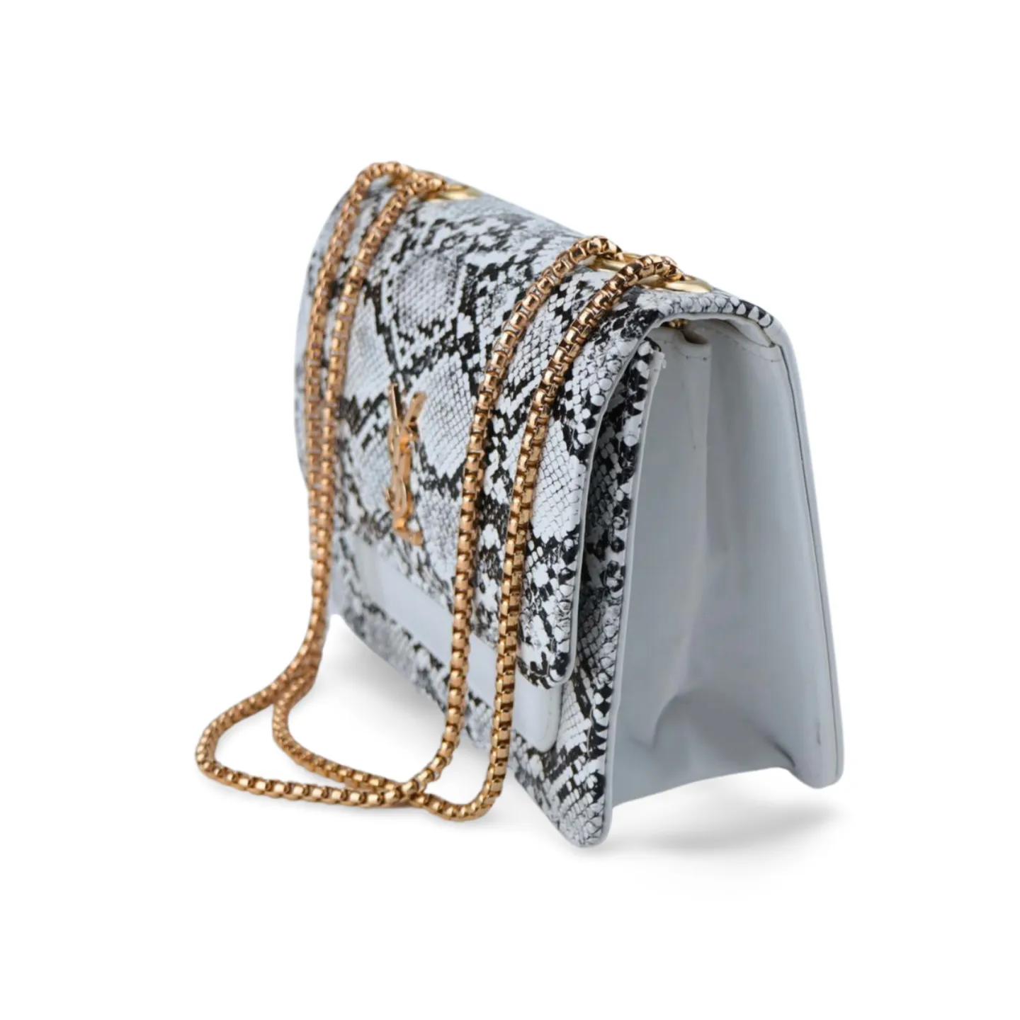 Snake Print Crossbody Purse with Gold Chain