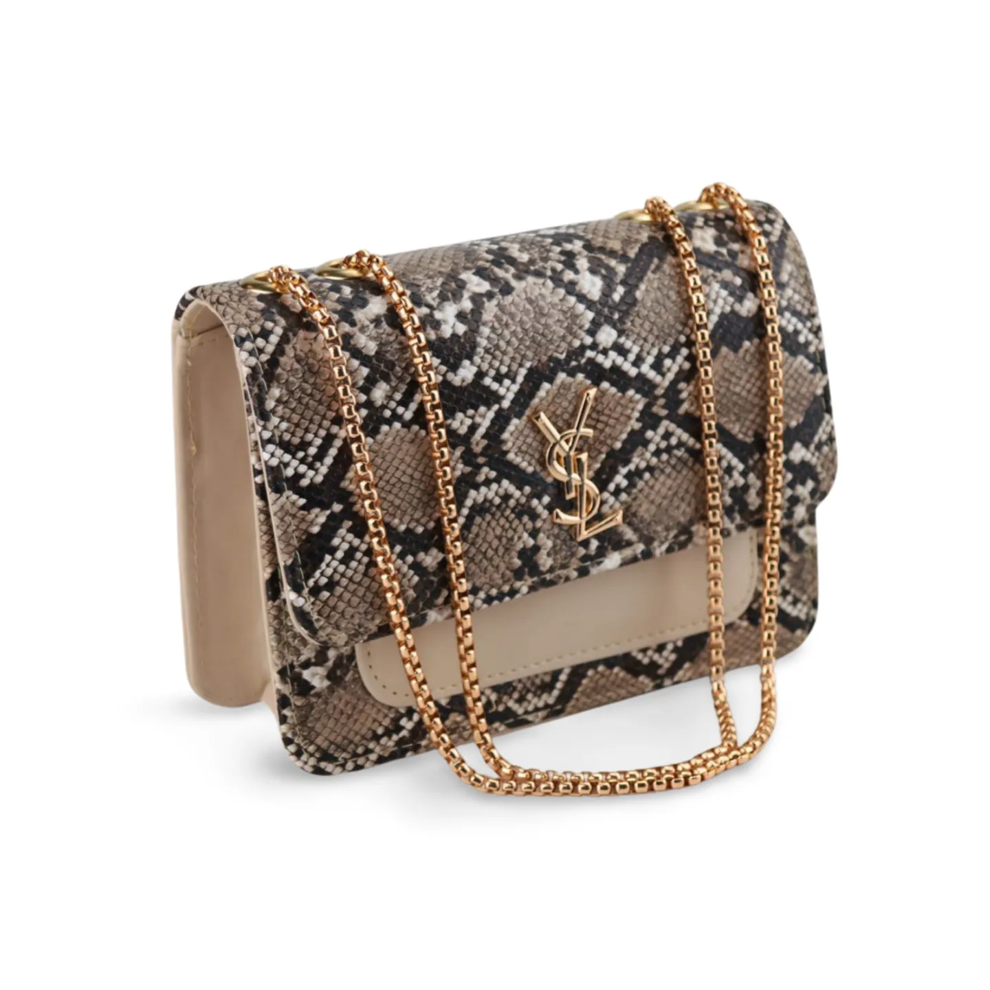 Snake Print Crossbody Purse with Gold Chain