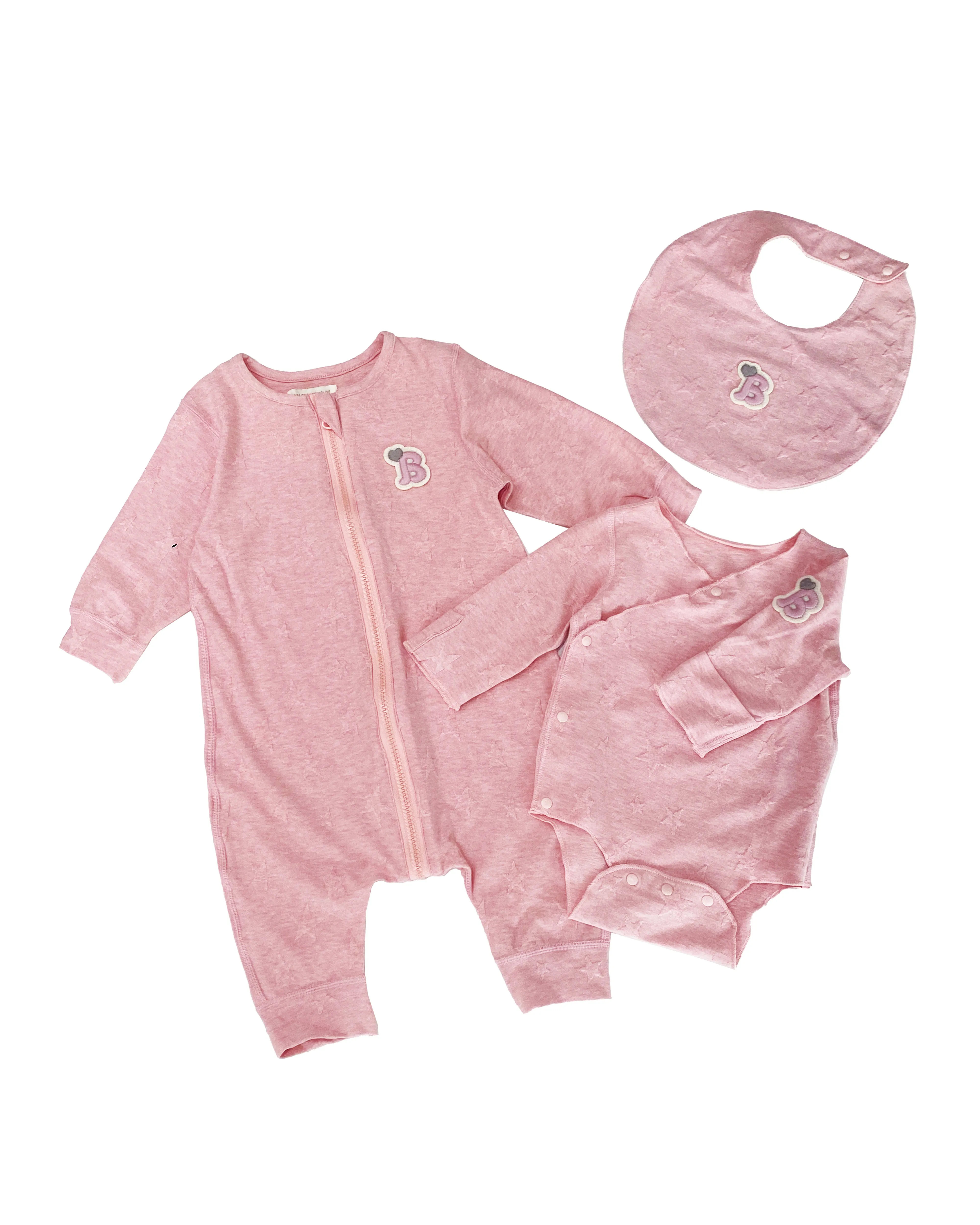 Star Jacquard Knit Bundle, Color PINK (Pack of 3 - Bodysuit, Sleeping Bag, Bib)