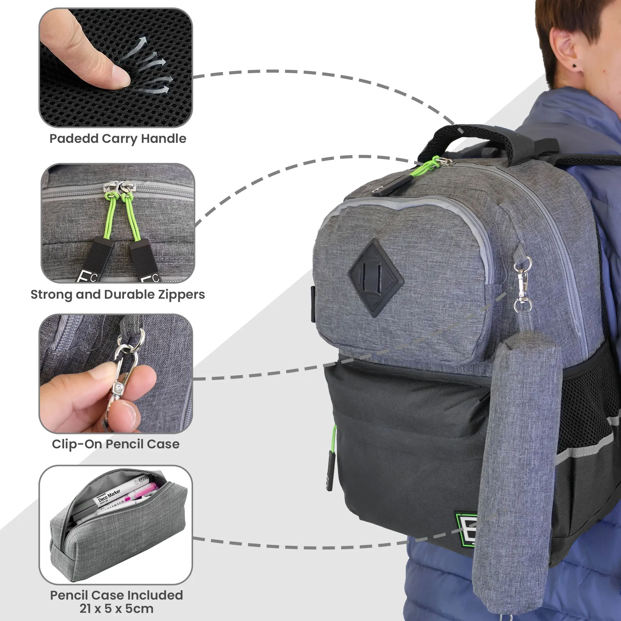 Student Backpack with Clip-on Pencil Case