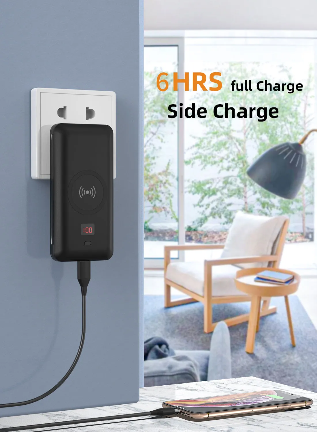 Wireless Factory Six in One AC plug fast Charger Power Bank 10,000 mAH PD18W 5.1A quick charger support  PD 3.0, QC 3.0,Heloideo PB163ACW-B